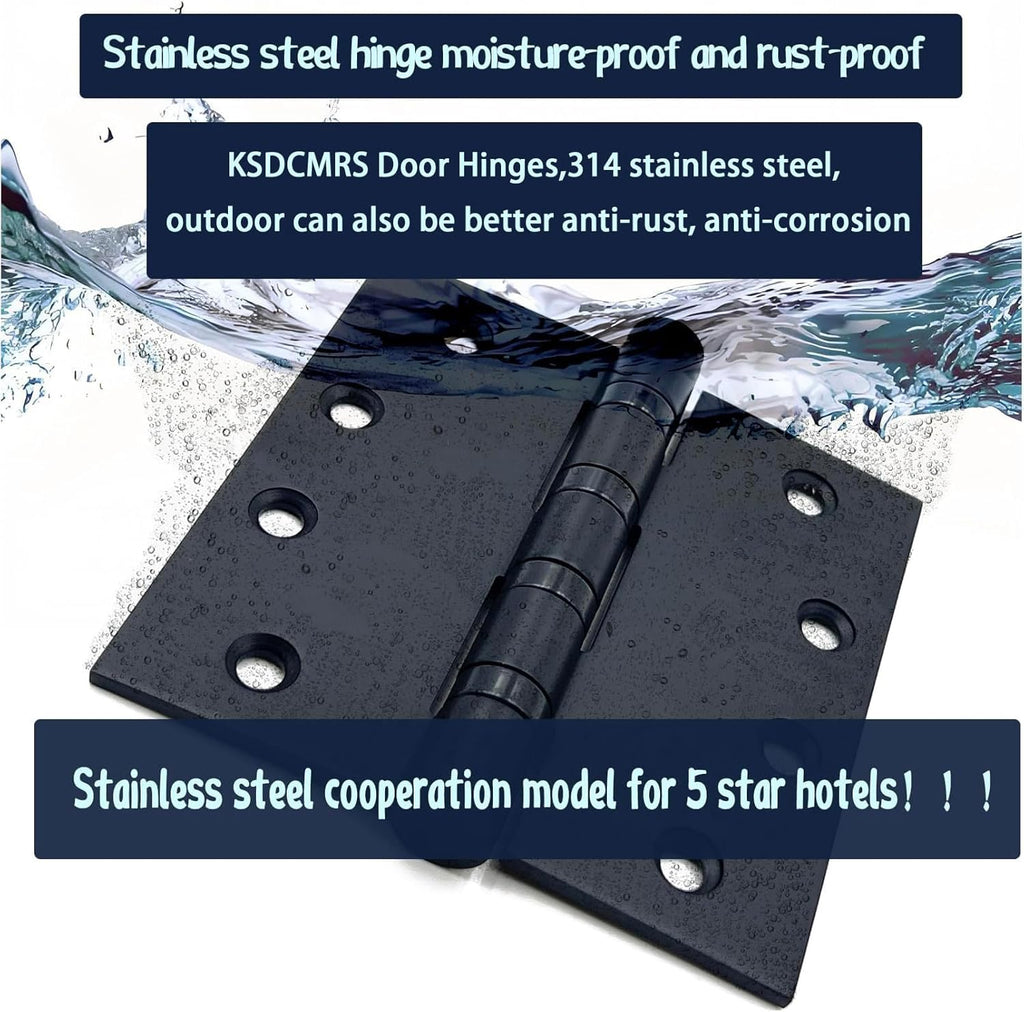 Stainless Steel Matte Black 4 inch Door Hinges,Interior Door Hinge，Heavy Duty Exterior Door Hinges，Ball Bearing