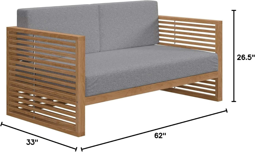 Carlsbad Outdoor Patio Teak Wood Loveseat in Natural Gray