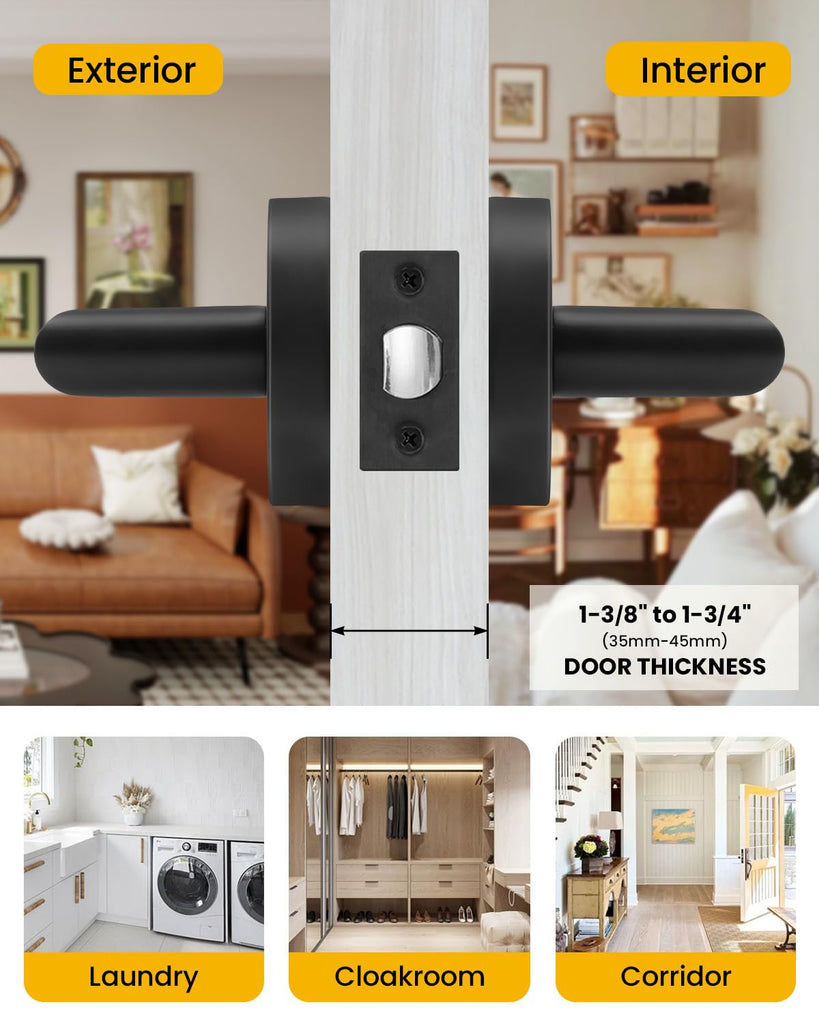 Passage Matte Black Closet Door Handles Interior 3 Pack