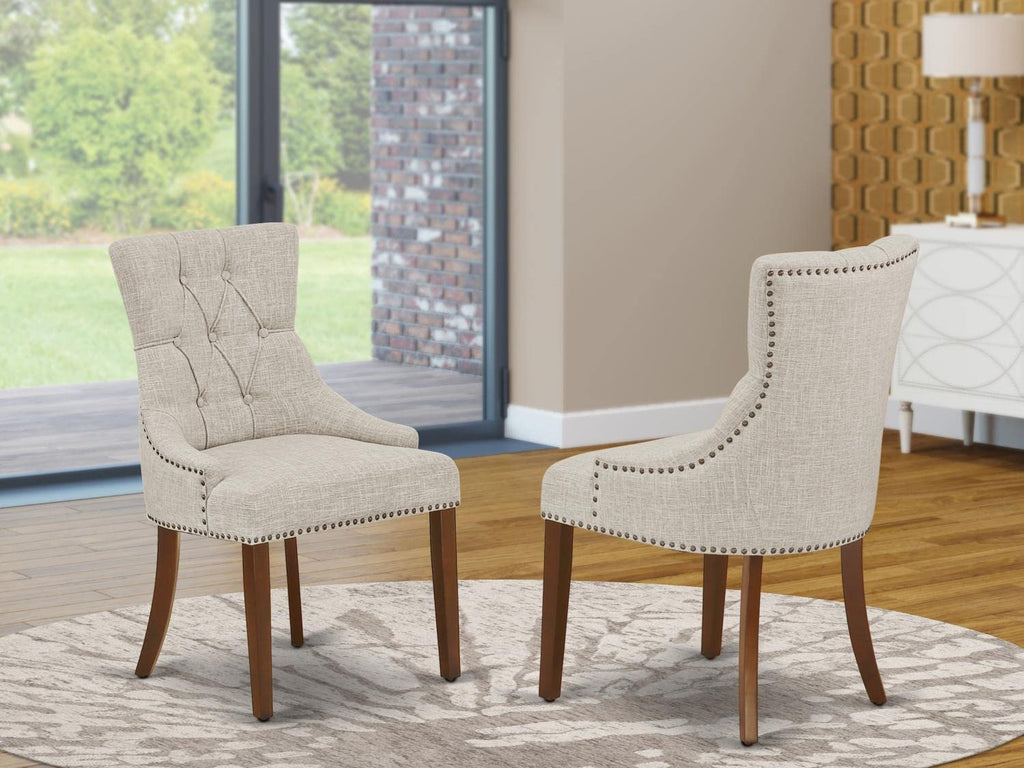 West Furniture FRP3T05 Friona Parson Dining Chairs - Button Tufted Nailhead Trim Doeskin Linen Fabric Upholstered