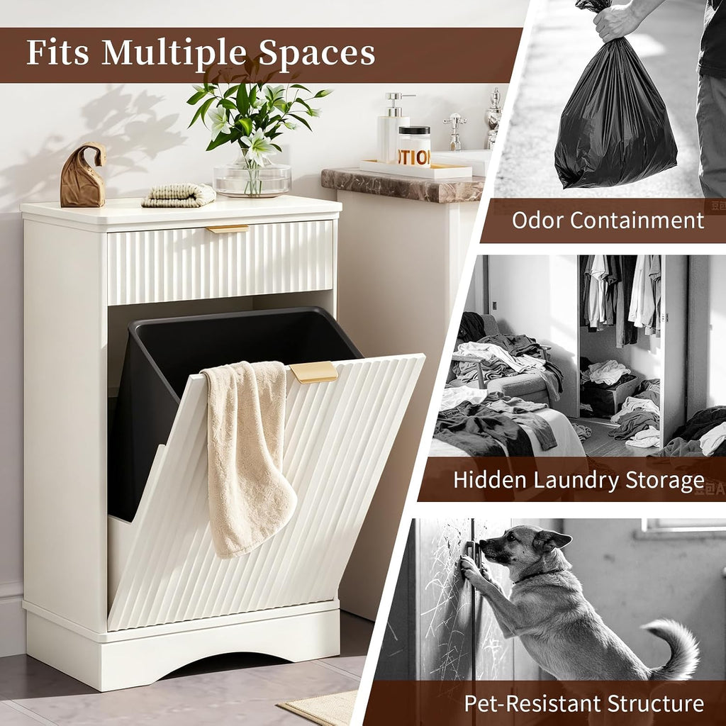 10 Gal Trash Cabinet with Pet Feeding Station, Tilt-Out Hidden Bin, White
