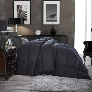 Luxurious All-Season Goose Down Comforter King Size Duvet Insert, Classic Black, Premium Baffle Box, 1200 Thread