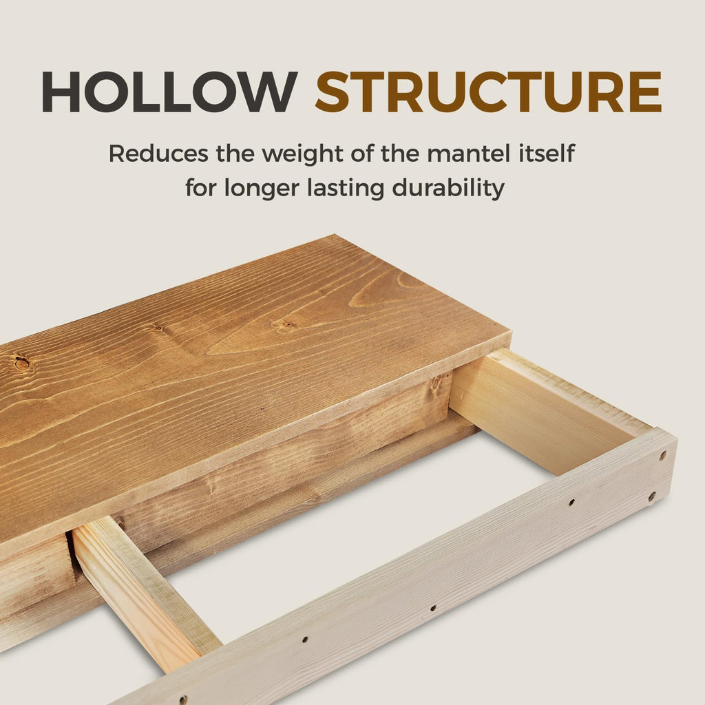 60'' Fireplace Mantel, 3'' Thick Pine Wood Floating Shelf, Wood