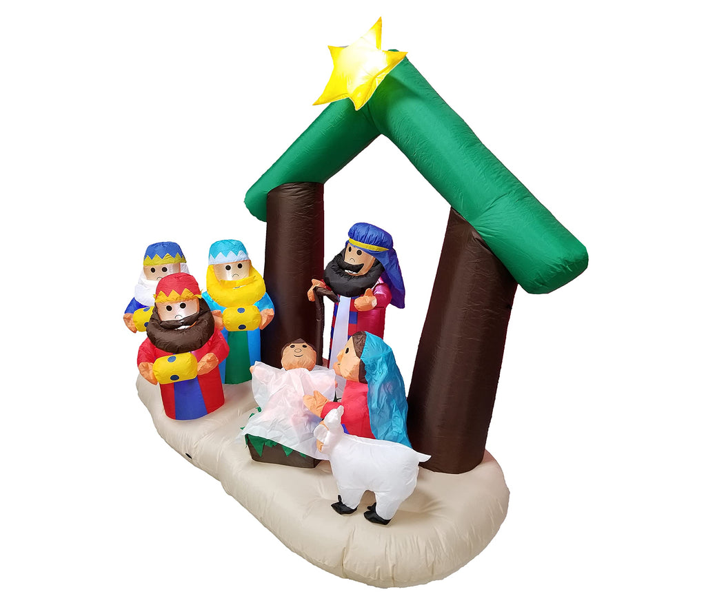 6 FT Christmas Inflatable Nativity Scene with Three Kings, Sheep & Cattle