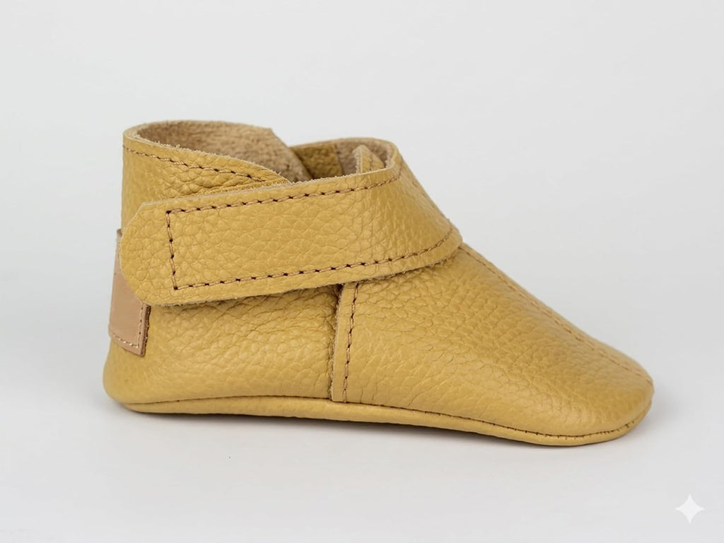 Leather Baby Shoes, Yellow Soft Sole Moccasins, Real Leather Infant Booties, Handmade Toddler, Newborn Shower Gift