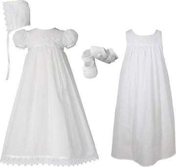 100% Cotton Handmade Girls Christening Special Occasion Dress with Italian Lace