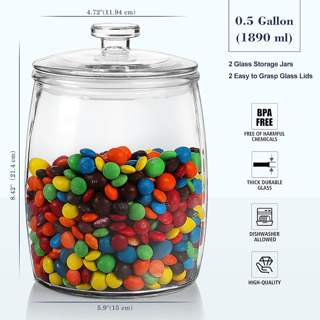 Cookie Jar, Half Gallon Glass Jars with Lids, Candy Jar - Set of 2