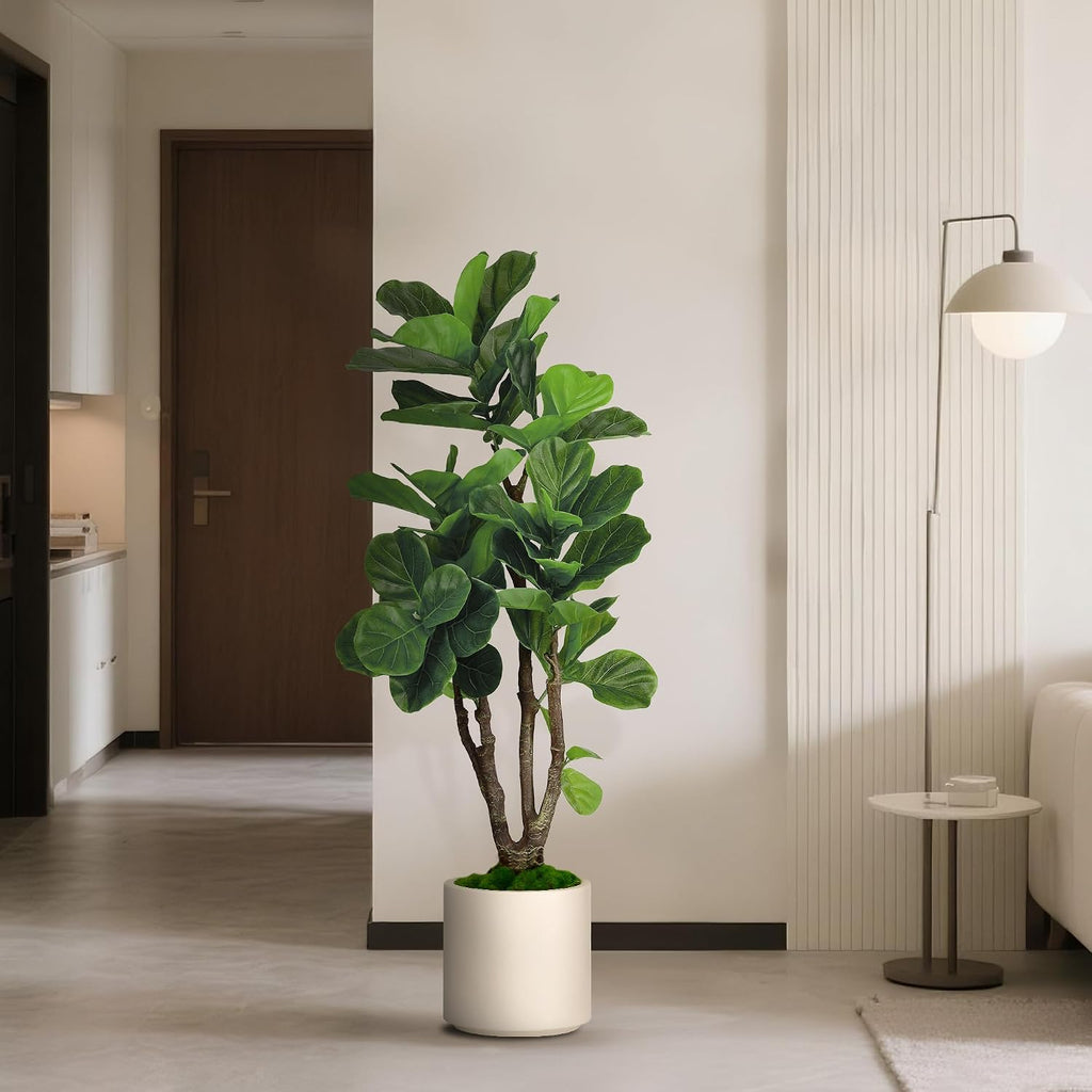 Fiddle Leaf Fig Tree Artificial 4.5FT - 54 Inch Tall Fake Plant Indoor Faux Tree with Bendable Branches & Realistic