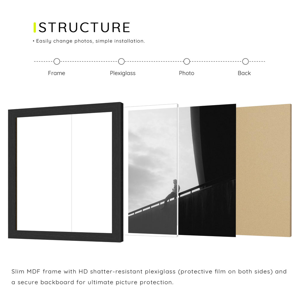 8x8 Picture Frame Set of 12, Black Wood Grain Gallery Wall Frames
