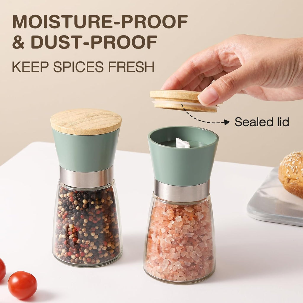 Salt and Pepper Grinder Set with Bamboo Lid - Set of 2