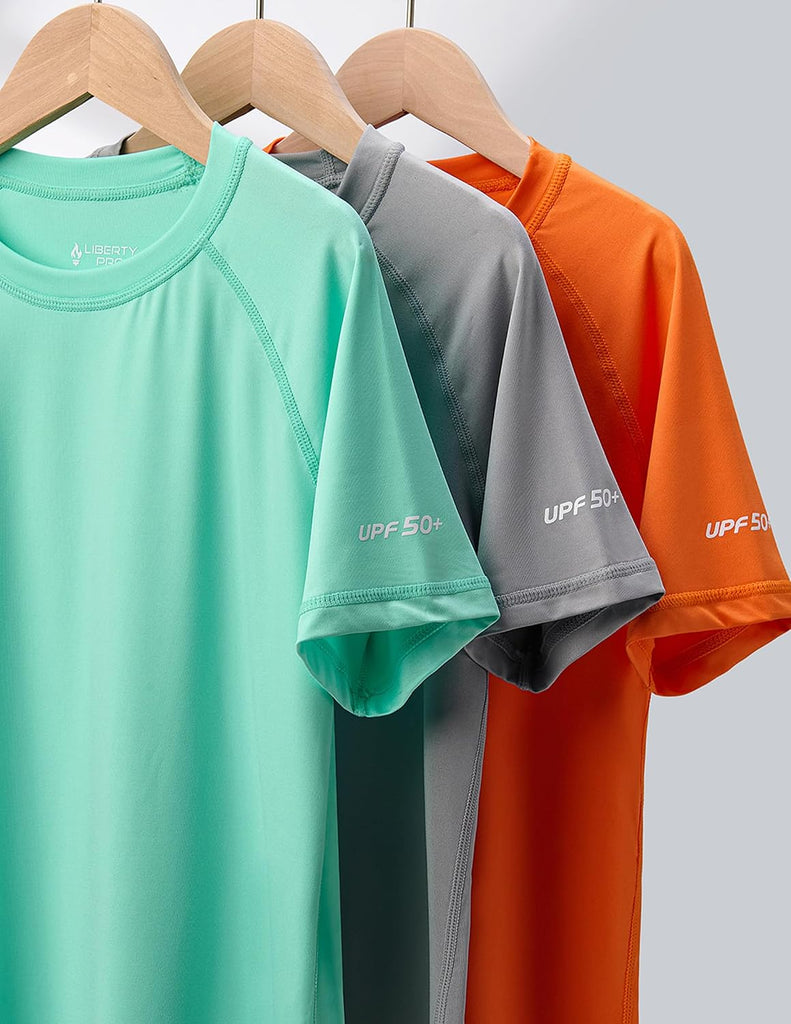 3 Pack Youth Boys Short Sleeve Rash Guard Swim Shirts