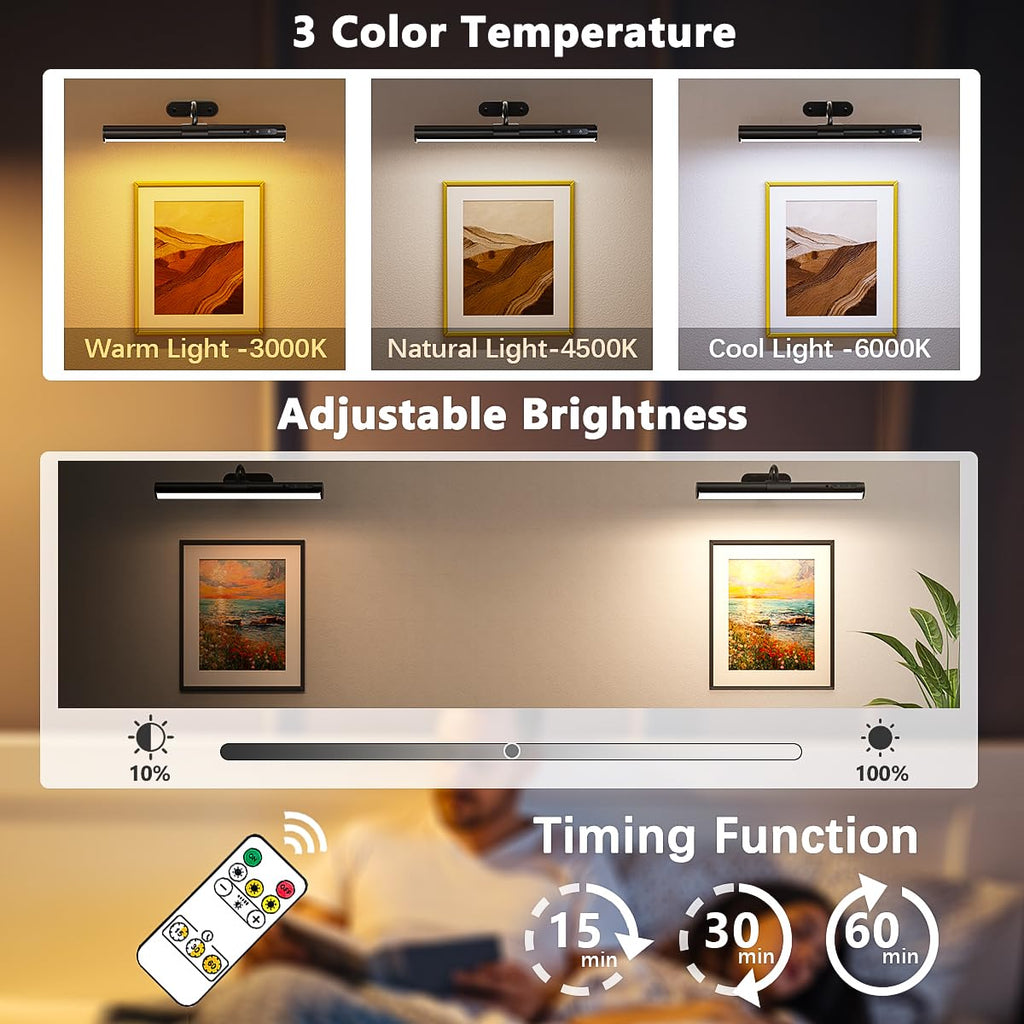 Picture Lights for Wall Battery Operated,Wireless Art Light - Black