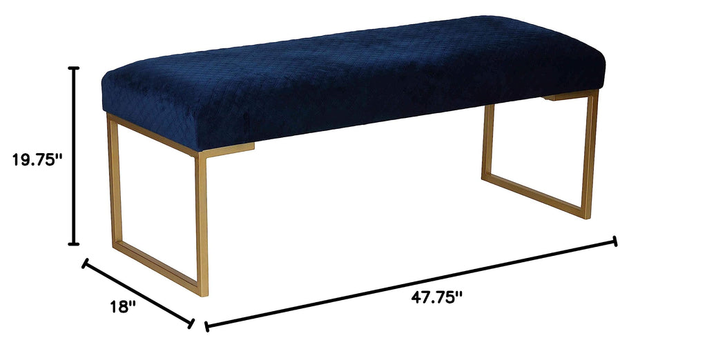 Claymore Large Ottoman Bench with Painted Gold Legs, Blue Velvet, 48"