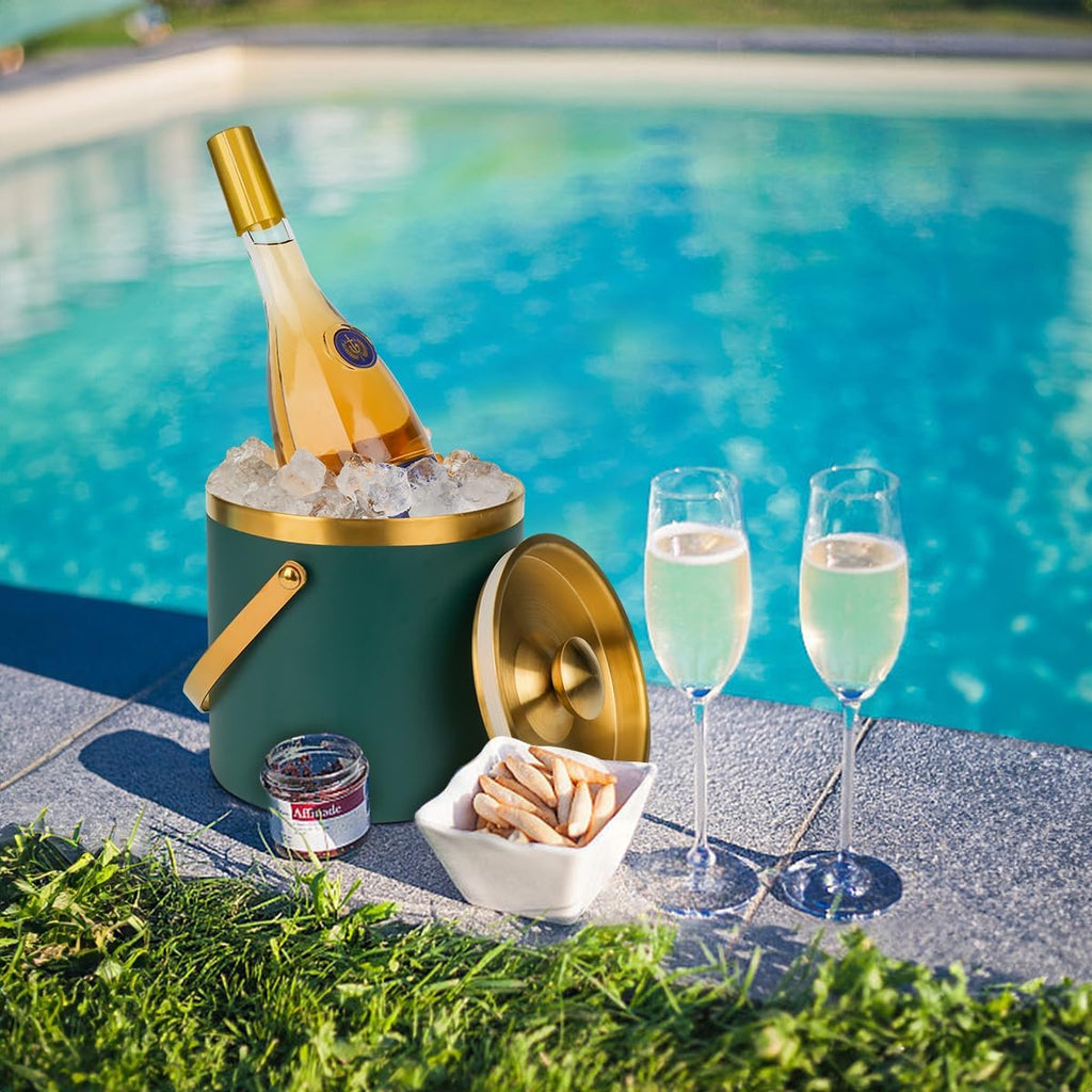 3L Insulated Stainless Steel Ice Bucket for parties with lid & scoop