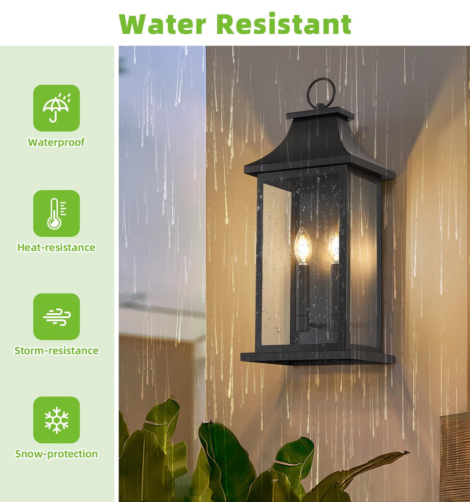Dusk to Dawn Outdoor Wall Lantern, Black Outdoor Porch Lights, 18'' 2 Pack
