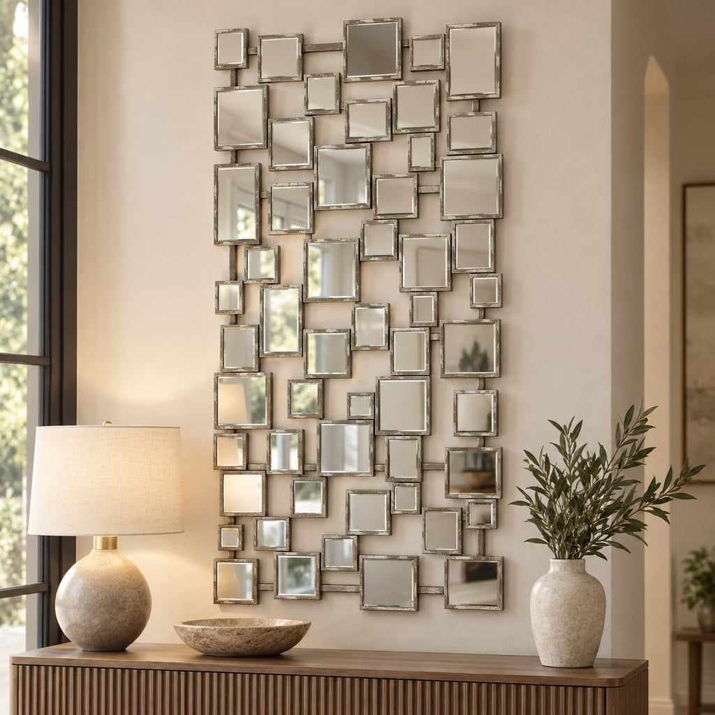 Large Modern Accent Wall Mirror Silver 23.6"x47" Metal Framed Decorative Mirror Bedroom Living Room Home Decor