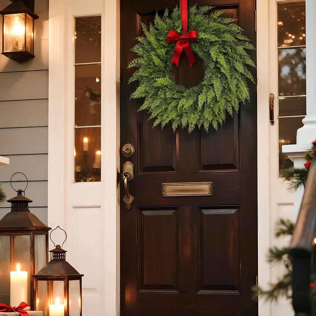 24" Lifelike Touch Artificial Christmas Cedar Wreath for Front Door Decor
