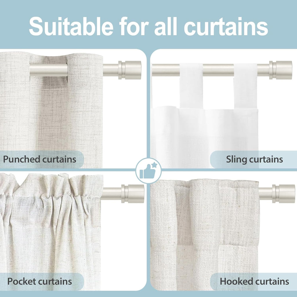Curtain Rods for Windows 16 to 88 Inches Adjustable Length 1 Inch Diameter Window Curtain Rod with Aluminium End Cap