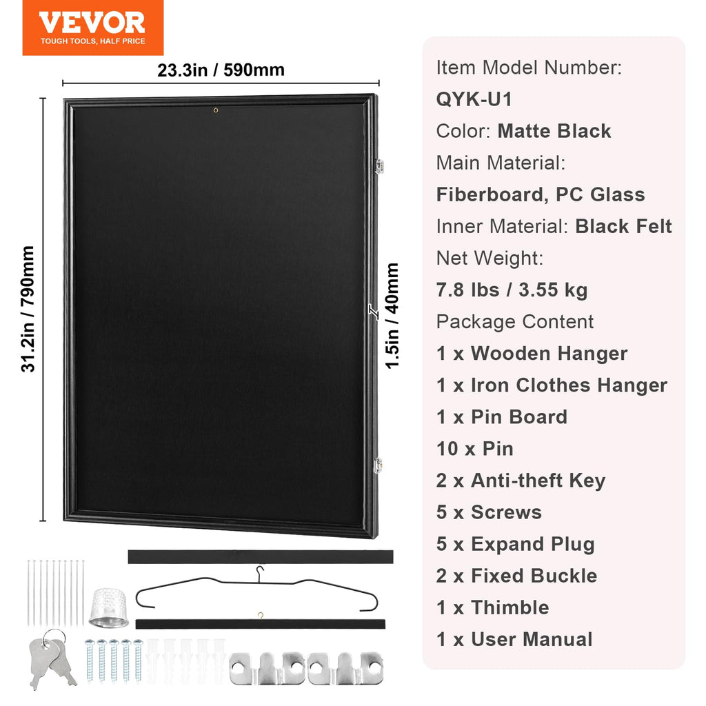 Jersey Display Frame Case, 23.3 x 31.2 x 1.5 in, Large Lockable Sport Jersey Shadow Box with 98% UV Protection PC