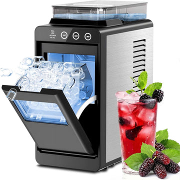 Countertop Ice Maker with 1.2L Top Water Tank, 8 Bullet Cubes in 6 Mins, 26.5lbs in 24Hrs, 2 Ice Sizes, Self-Cleaning