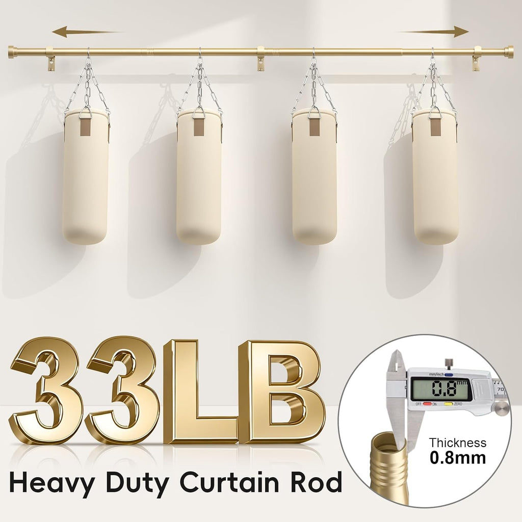 Gold Curtain Rods for Windows 48 to 84 Inch,1 Inch Heavy Duty Curtain Rods,Adjustable Modern Drapery Rod,Window