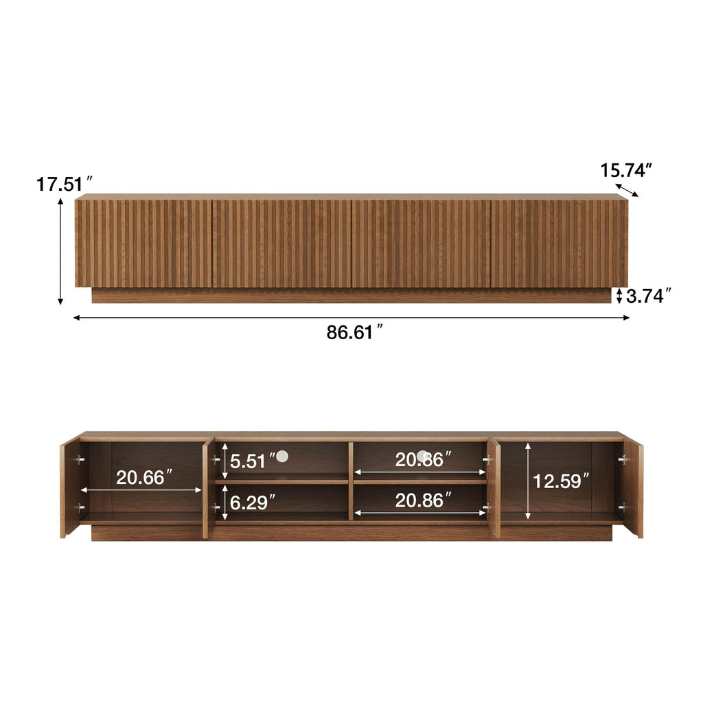 86.61" Fluted TV Stand, Mid-Century Modern Wooden Media Console