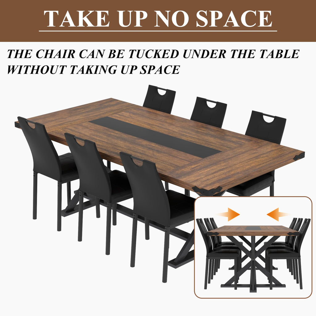 78" Farmhouse Dining Table for 6 8 People, Rectangular Wood Kitchen Dinner Table with Thick Waterproof Tabletop &