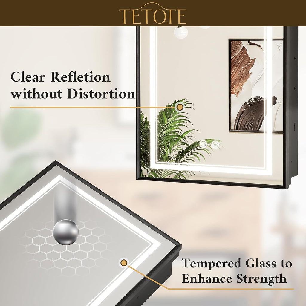 Black Lighted Medicine Cabinet Mirror with Led Lights 30 x 26 Wall Mount or Recessed Bathroom Cabinet with Storage, 2