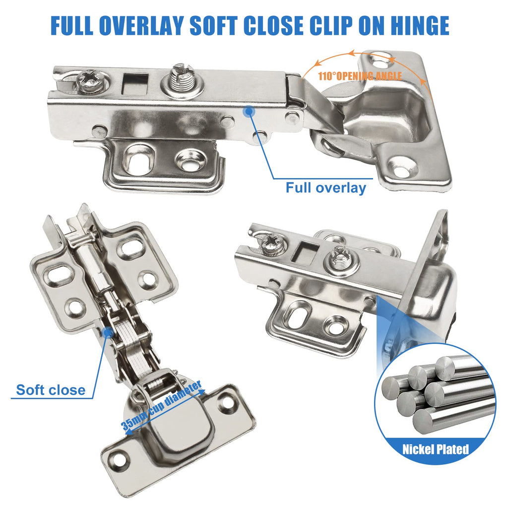 4 Pack 35mm Soft Close Cabinet Hinges, Concealed Full Overlay Hinge