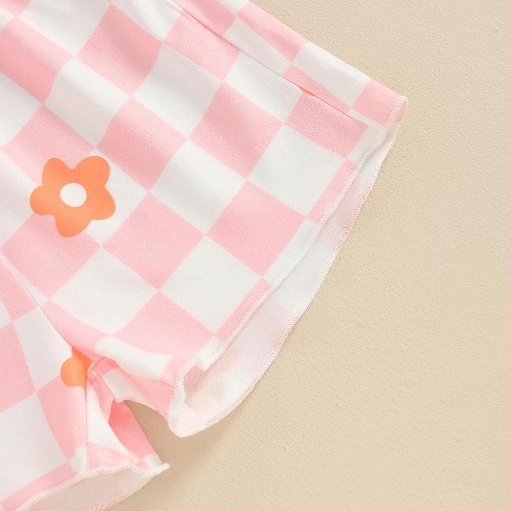 Toddler Girl Clothes Floral Plaid T-Shirt & Elastic Waistband Shorts Summer Outfits for Girls