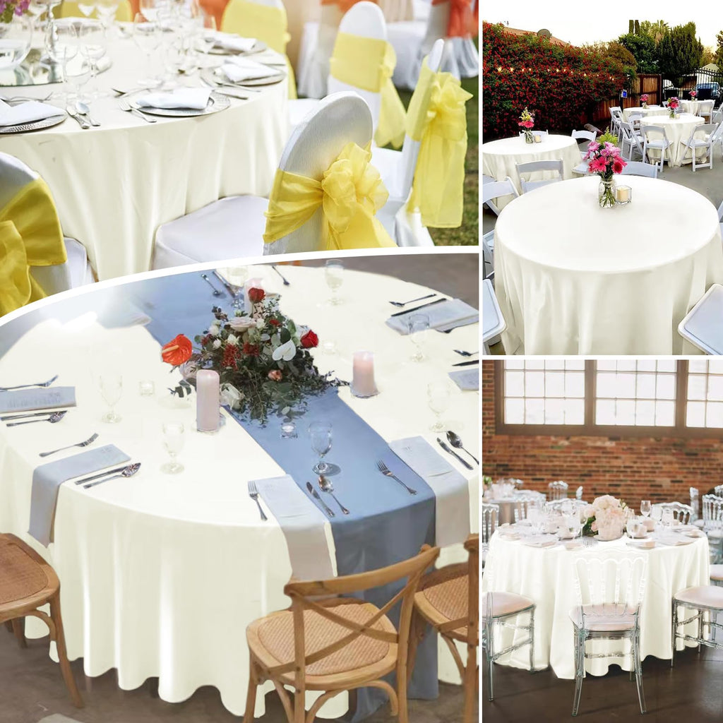 Ivory Satin Tablecloth, 6 Pack 120 Inch, Round Table Cloth Silk