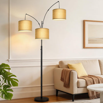 Dimmable Floor Lamp, 3 Lights, Gold Arc, Champagne