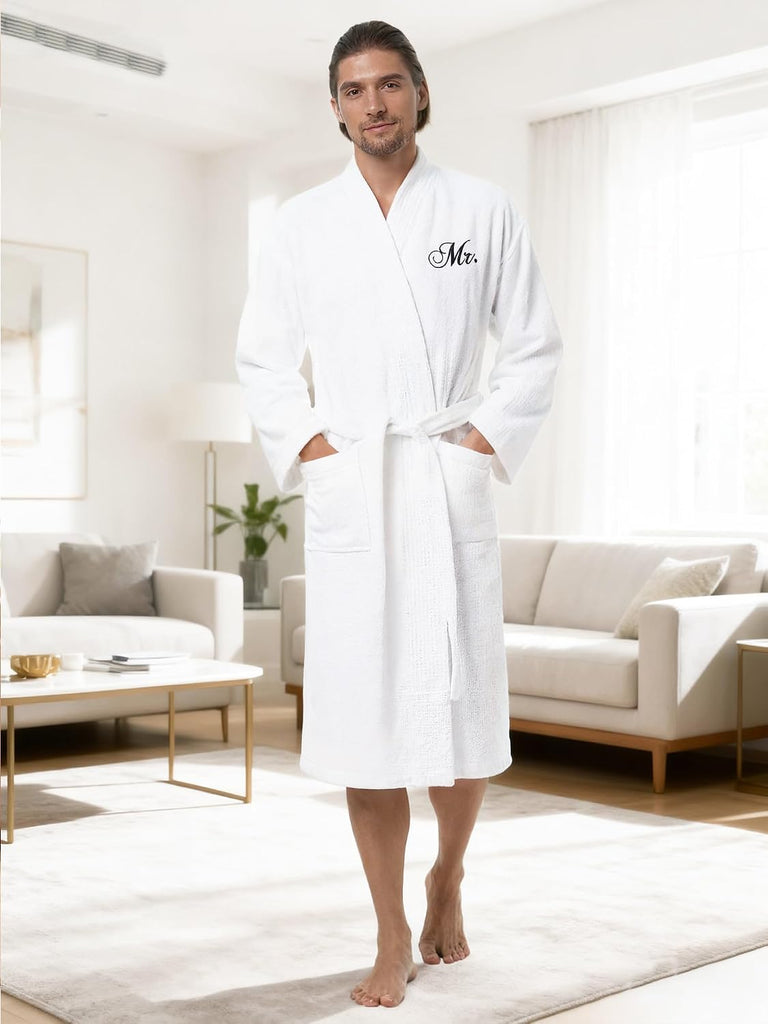 2Pcs His and Hers Terry Cloth Robes for Couples, Mr and Mrs Hooded Matching Robe Set, Wedding Engagement Gifts