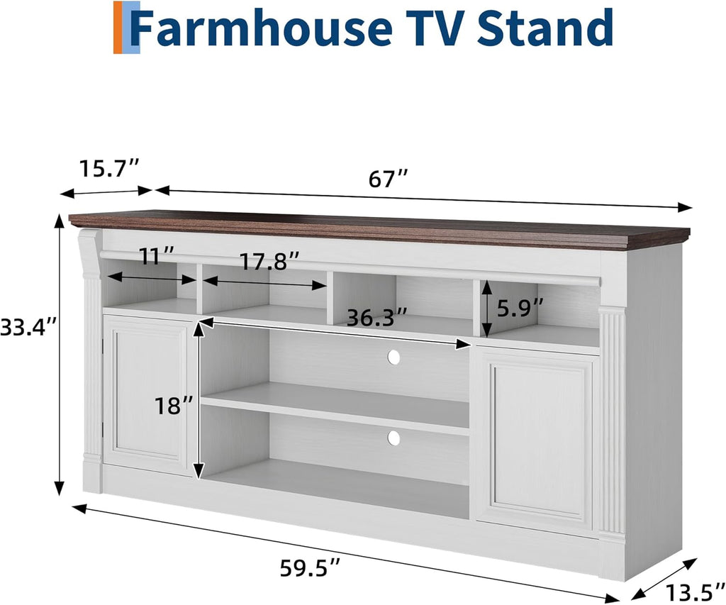 Farmhouse TV Stand for TVs Up to 75", Entertainment Center with Open Storage & Adjustable Shelves, TV Console with