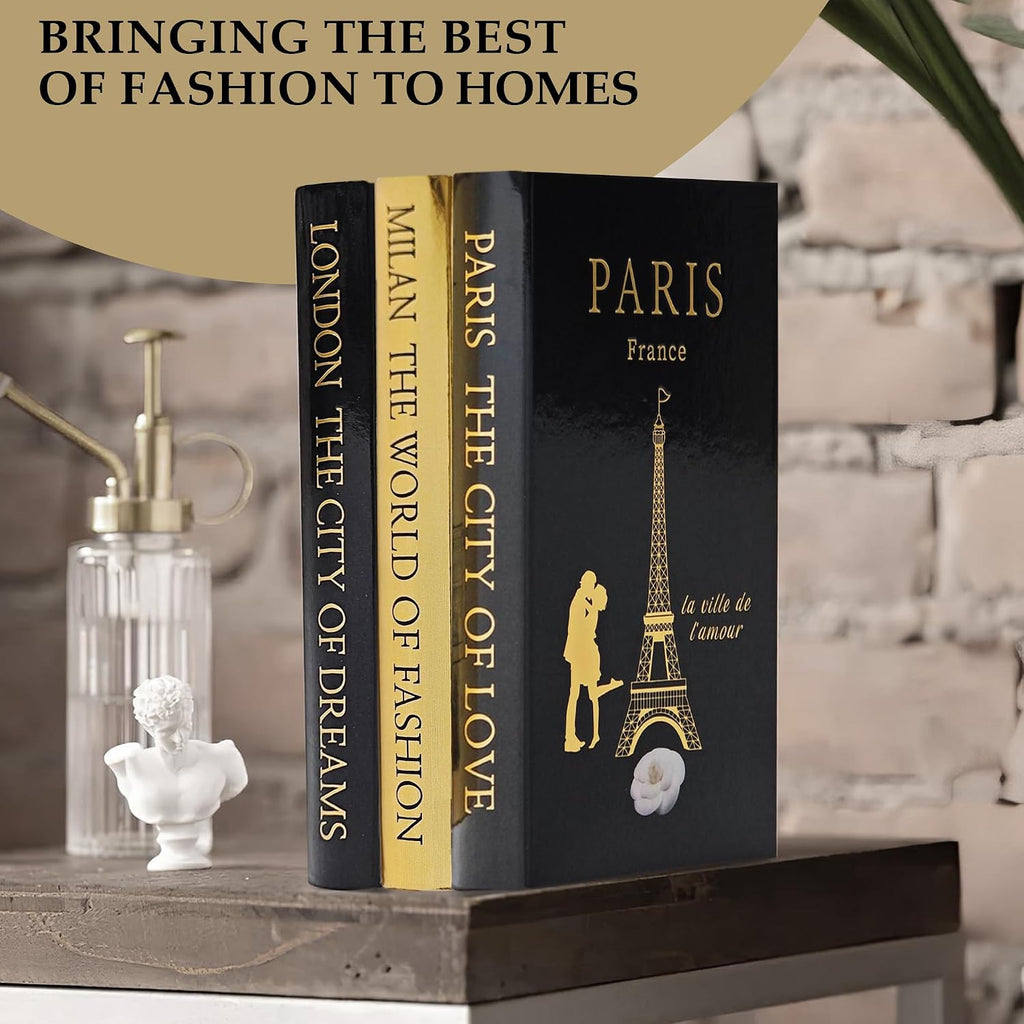 Decorative Books Set of 3 with Golden Garland Bead - Decorative Books for Coffee Table, Home Decor - Designer Books