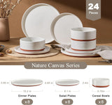 24 Pieces Porcelain Dinnerware Sets, Premium Plates and Bowls Set, High-Fired Ceramic Dishes Set for 8