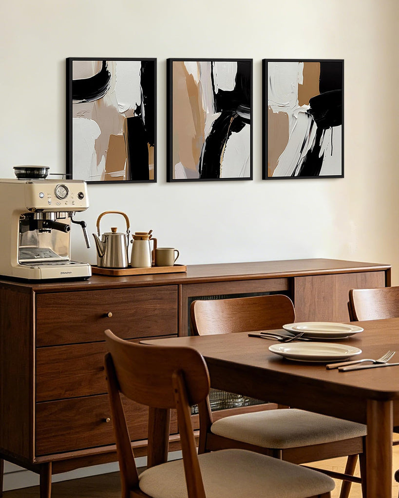 Black Abstract Shapes Framed Canvas Wall Art 12x16in Black Frame