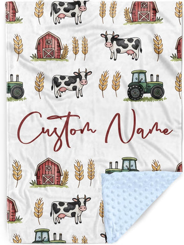 Blanket for Boys Girls- Custom Name Minky Dot Blanket with Farm Theme, Soft Cozy Throw for Newborns and Toddlers