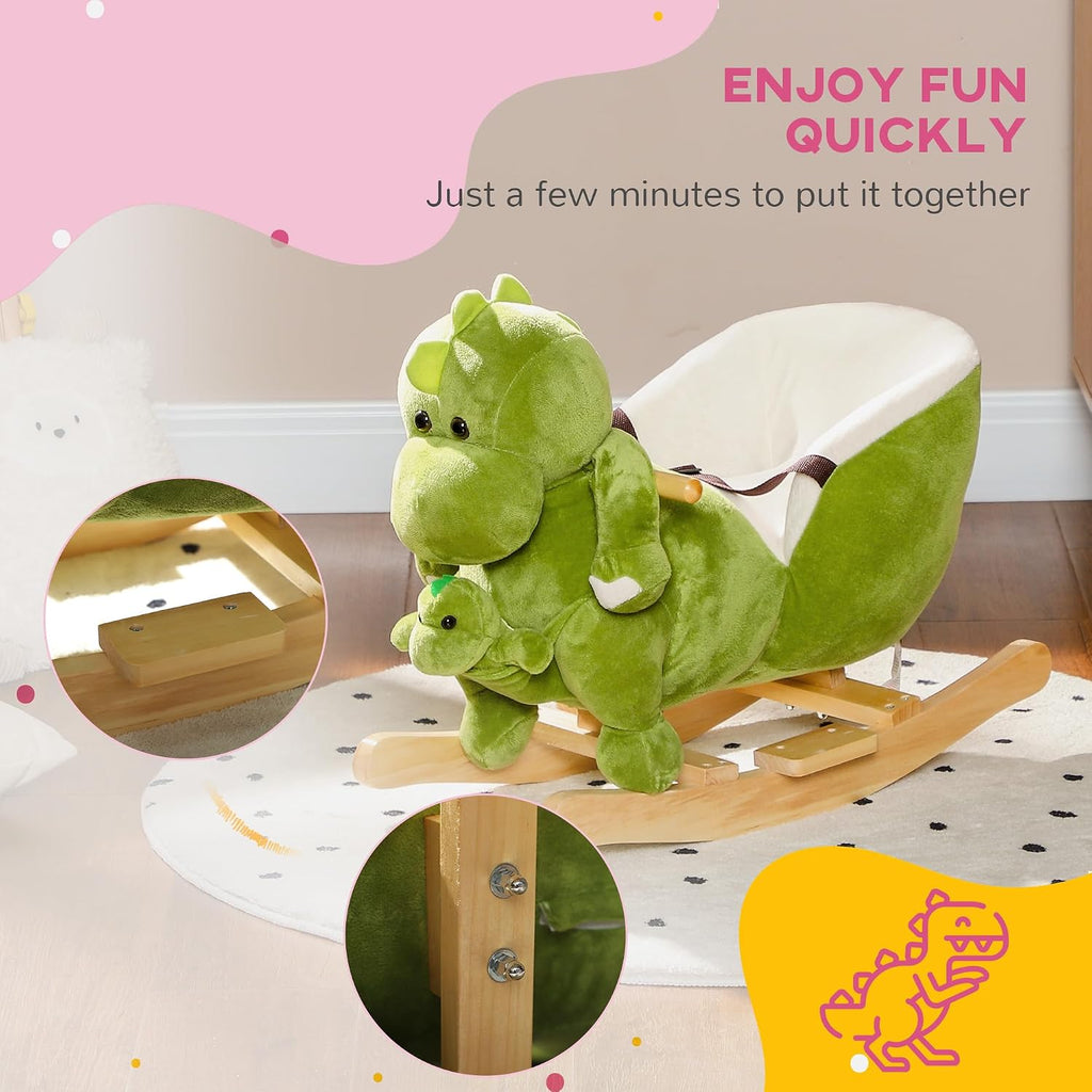 Baby Rocking Horse Plush Dinosaur Animal Rocker Seat Belt 18 Green
