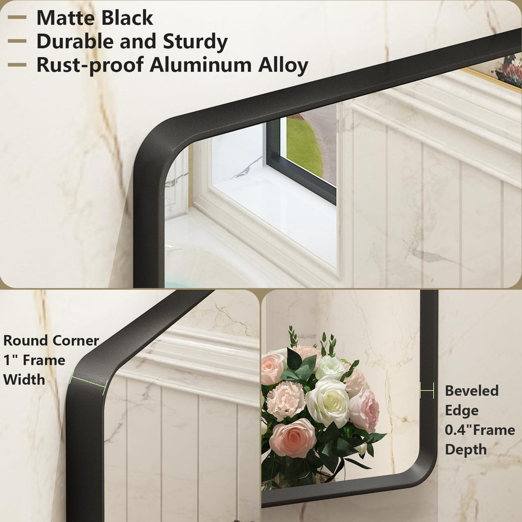 Black Bathroom Mirror for Wall, 48X30 Inch Bathroom Vanity Mirror, Black Rectangle Frame Mirror, Matte Black Metal