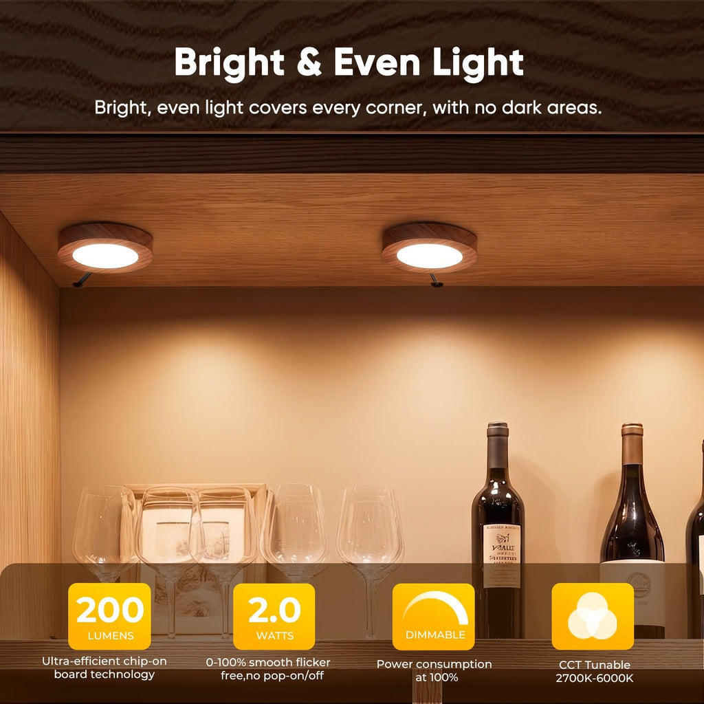 LED Under Cabinet Lighting with Remote,6 Pack Puck Lights Plug in Wired
