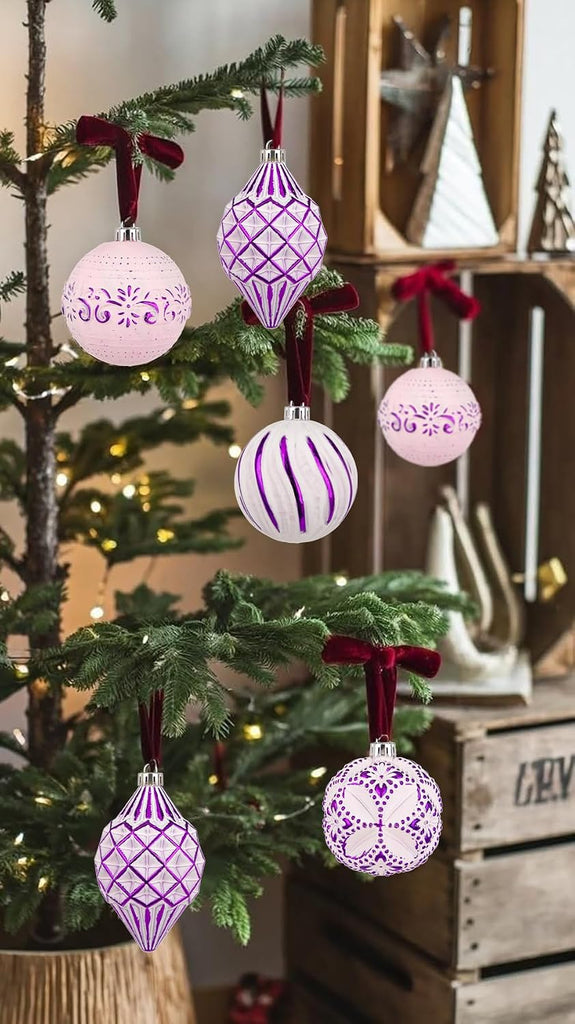 Shatterproof Christmas Ball Ornaments Set, Hand-Painted Holiday Decor with Assorted Sizes & Designs - Set of 16
