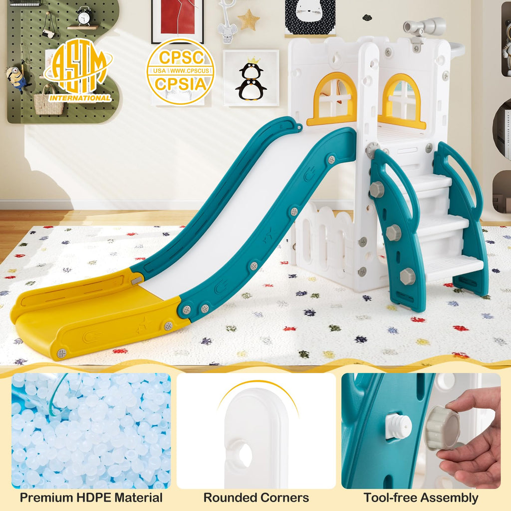 Toddler Slide, 6-in-1 Indoor & Outdoor Kids Slide Playset (Yellow)