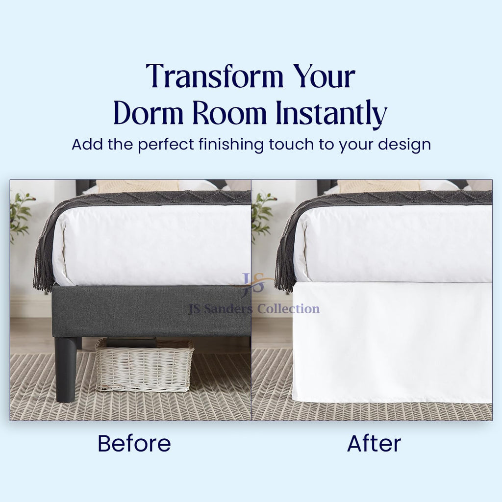 King Bed Skirt 16inch Drop Pleated Design Split Corners White