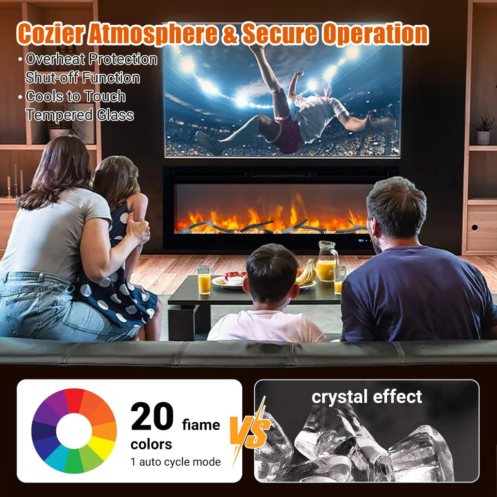 50 Inch Smart WiFi Electric Fireplace, Wall Mounted