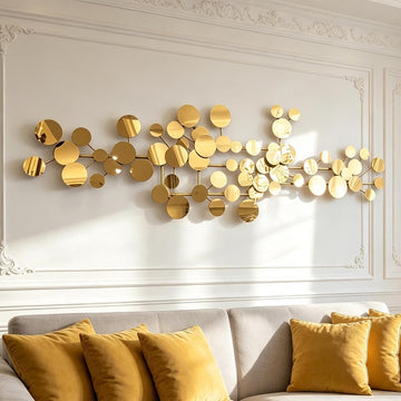 3D Wall Art Decor, Large Metal Wall Art Modern Gold Circles Wall Sculptures Luxurious Decor Geometric Wall Sculpture