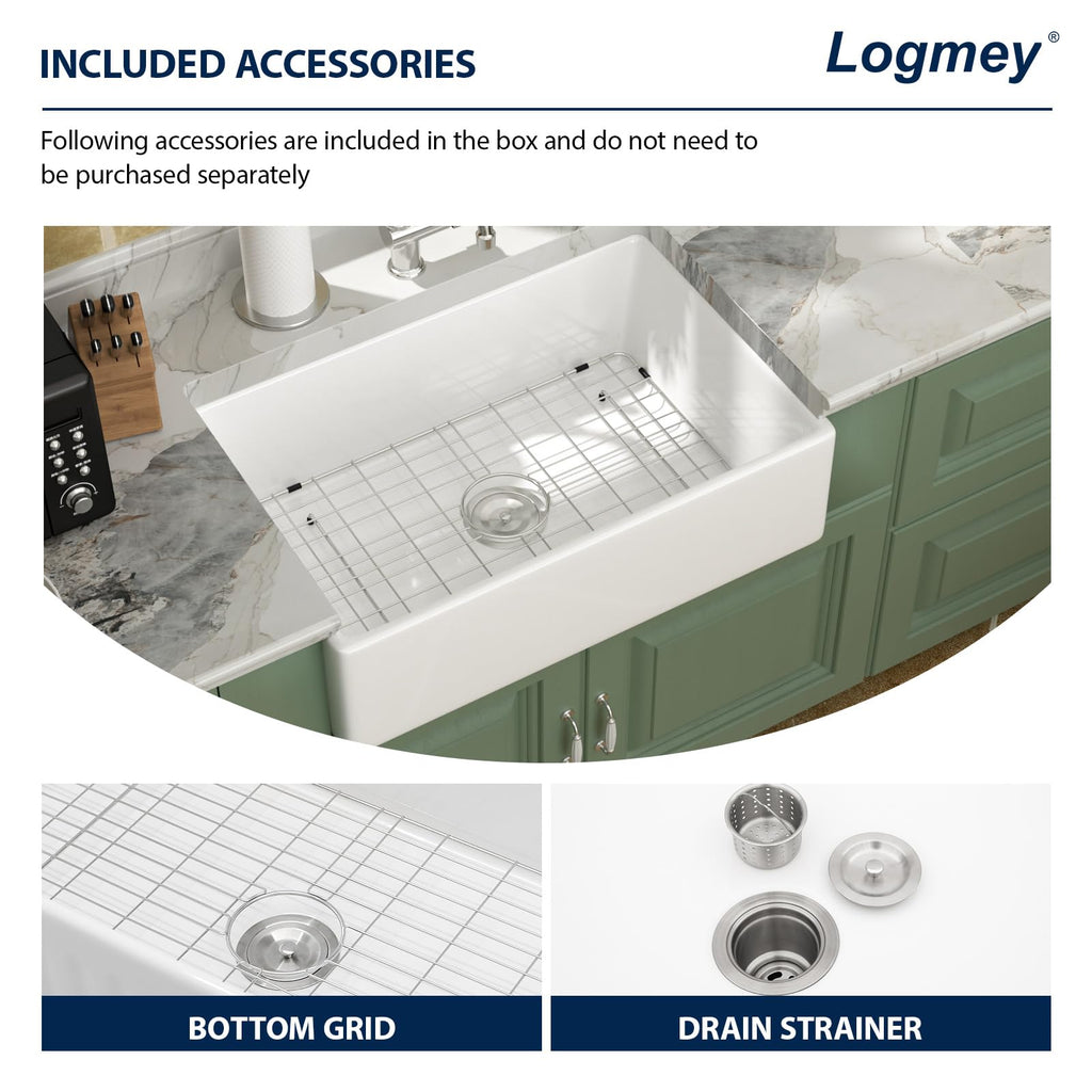 White Farmhouse Sink 30x20