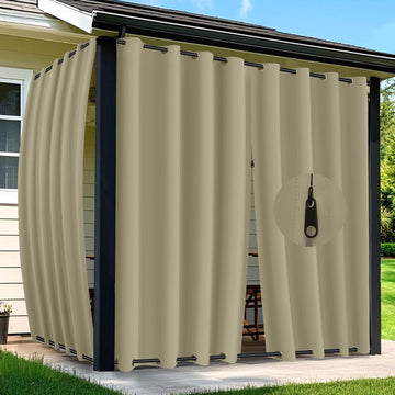 Outdoor Curtains Waterproof 2 Panels Blackout Curtains 108 inch Long with Zipper Top & Bottom Grommet Sun Blocking