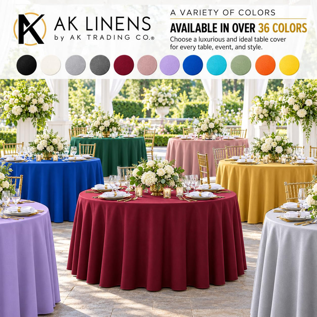 120-Inch Round Polyester Tablecloth, Made in USA, Wrinkle-Resistant & Flame Retardant Table Cover for Weddings