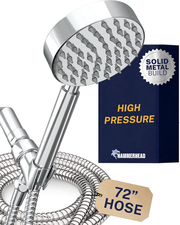 Solid Metal Handheld Shower Head with Hose and Brass Holder - CHROME
